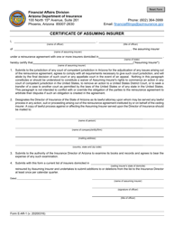 Document preview: Form E-AR-1 Certificate of Assuming Insurer - Arizona