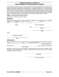 Form E-185CHC Instructions for a Change to Form C Summary of Registration Statement - Arizona, Page 2