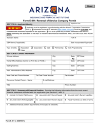Form E-811 &quot;Renewal of Service Company Permit&quot; - Arizona