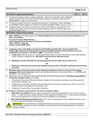 Form E-811 Renewal of Service Company Permit - Arizona, Page 2