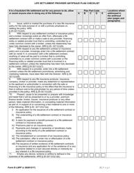 Form E-LSPF Life Settlement Provider Antifraud Plan Checklist - Arizona, Page 2