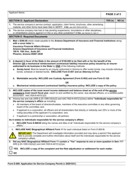 Form E-800 Application for Service Company Permit - Arizona, Page 2