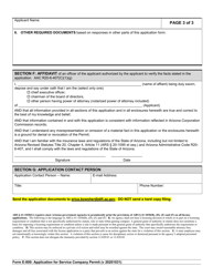 Form E-800 Application for Service Company Permit - Arizona, Page 3