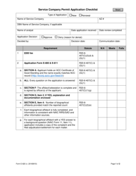 Form E-820 Service Company Permit Application Checklist - Arizona