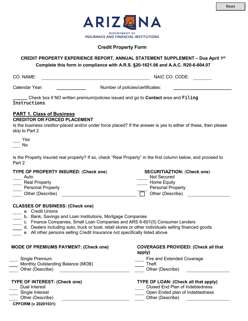 Credit Property Form - Arizona, Page 1