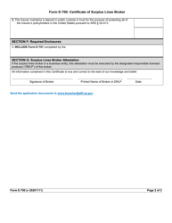 Form E-700 Certificate of Surplus Lines Broker - Arizona, Page 2