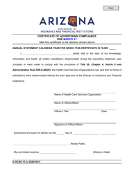 Form E-HCSO.13 &quot;Certificate of Advertising Compliance&quot; - Arizona