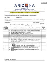 Document preview: Form E-LIFECARE.AS Life Care Provider Annual Report Filing Checklist - Arizona