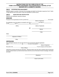 Instructions for Form A Statement Regarding the Acquisition of Control of or Merger With a Domestic Insurer - Arizona, Page 4