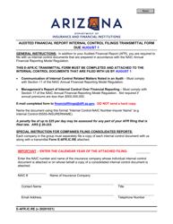 Document preview: Form E-AFR.IC.RE Audited Financial Report Internal Control Filings Transmittal Form - Arizona