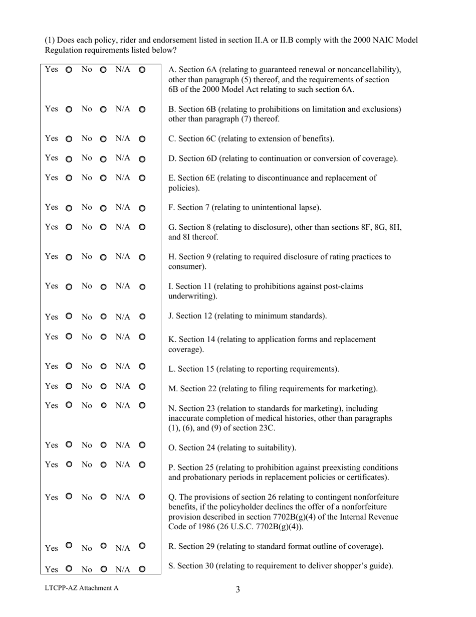 Form LTCPP-AZ Attachment A Insurer Certification Form - Long-Term Care Insurance Partnership Program - Arizona, Page 3