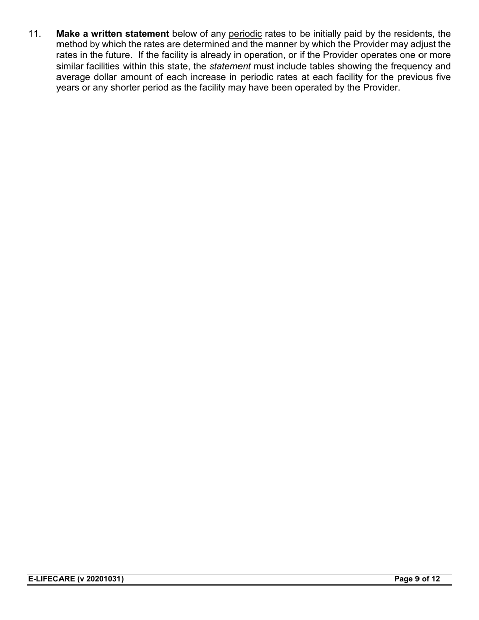 Form E-LIFECARE Life Care Provider Annual Report - Arizona, Page 9