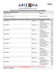 Form E-711 &quot;Purchasing Group List of Insurers and Agents&quot; - Arizona