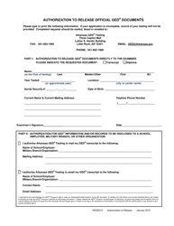 Form ARGED15 &quot;Authorization to Release Official Ged Documents&quot; - Arkansas