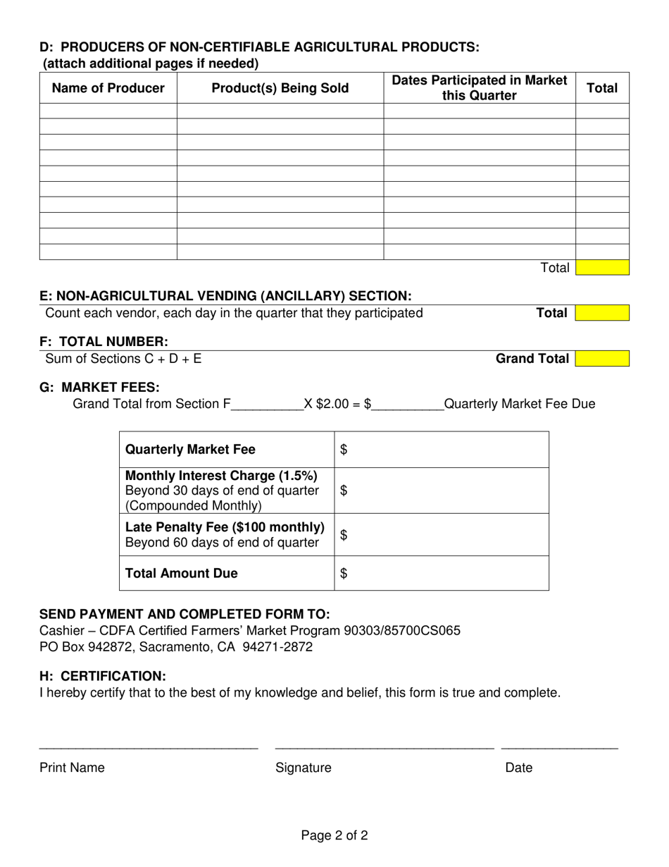 Form 51-064 Certified Farmers Market Remittance Form - California, Page 2
