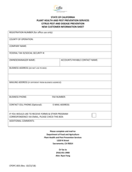 Form CPDPC-003 &quot;New Customer Information Sheet&quot; - California