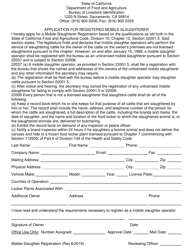 Document preview: Application for Registered Mobile Slaughterer - California