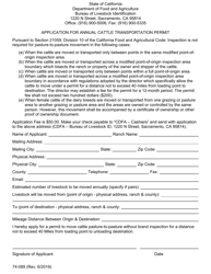Form 74-089 &quot;Application for Annual Cattle Transportation Permit&quot; - California