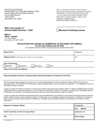 Form 76-050 &quot;Application for License as Commercial Blood Bank for Animals&quot; - California, 2022