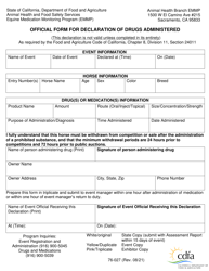 Form 76-027 &quot;Official Form for Declaration of Drugs Administered&quot; - California