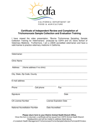 &quot;Certificate of Independent Review and Completion of Trichomonosis Sample Collection and Evaluation Training&quot; - California