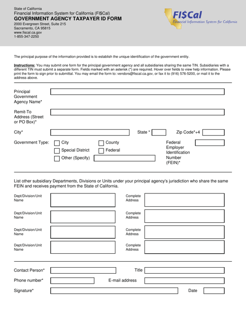Government Agency Taxpayer Id Form - California Download Pdf