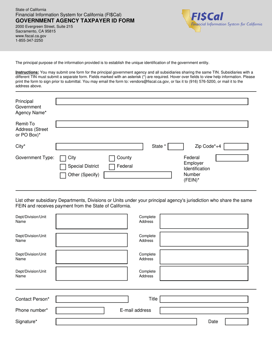 Government Agency Taxpayer Id Form - California, Page 1