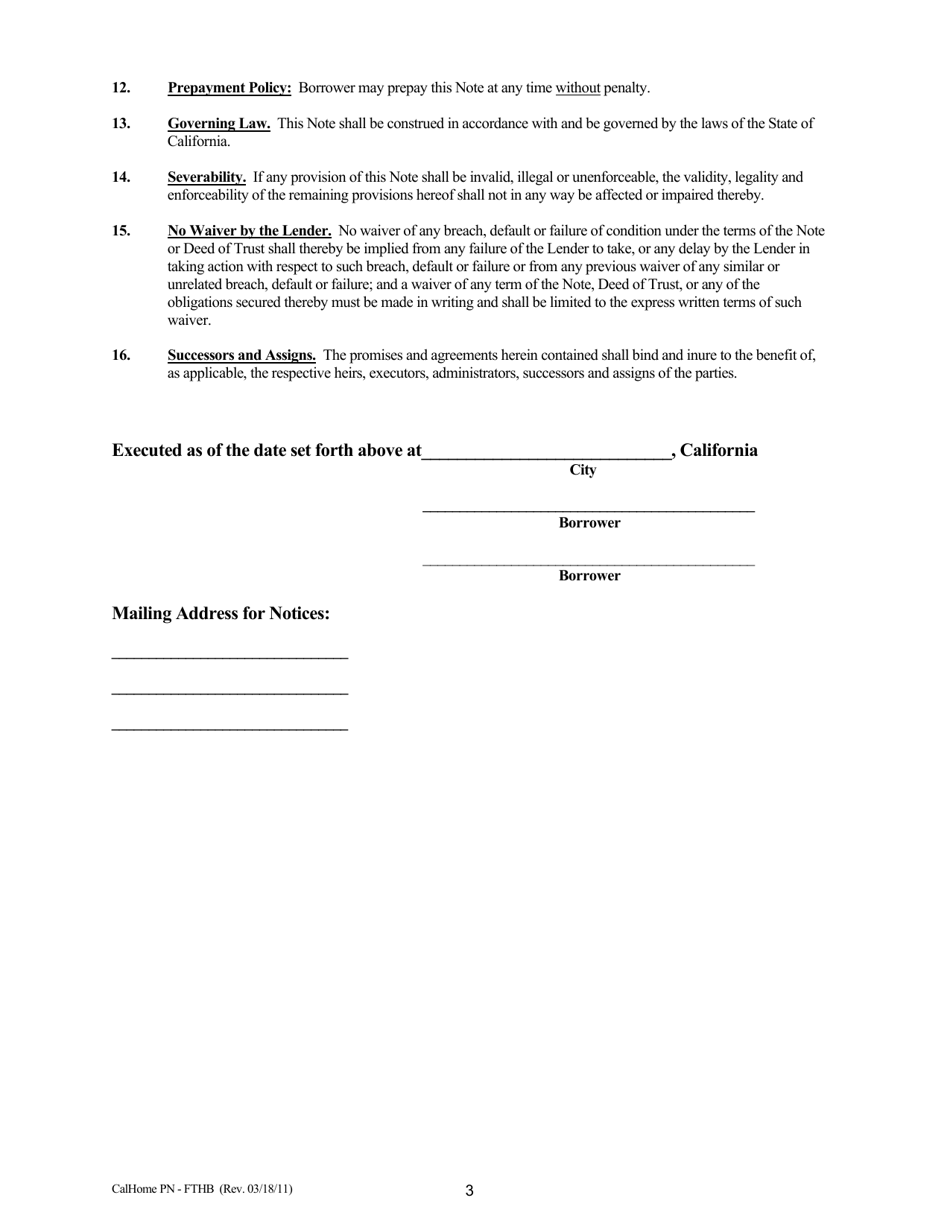 First-Time Homebuyer Promissory Note - Calhome Program - California, Page 3