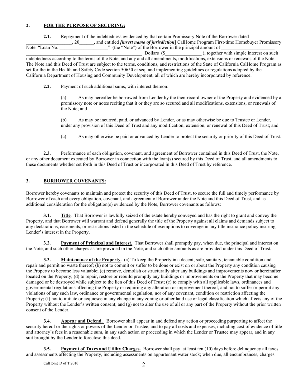 First-Time Homebuyer Deed of Trust - Calhome Program - California, Page 2