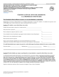 Certificacion De Apoyo Del Residente a La Propiedad Comunitaria - California (Spanish)