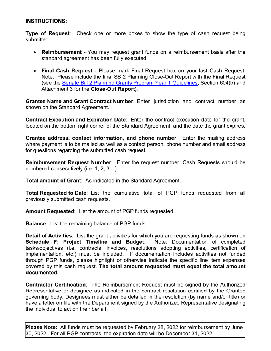 Request for Reimbursement of Funds - Planning Grants Program - California, Page 3