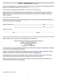 Form HCD OL MHRF-4 Manufactured Home Recovery Fund Claim Form - California, Page 5