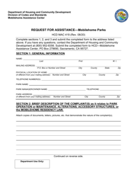 Document preview: Form HCD MAC419 Request for Assistance - Mobilehome Parks - California