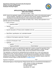 Document preview: Form HCD EH213 Application for Alternate Approval - Employee Housing - California