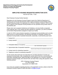Document preview: Form HCD EH207 Employee Housing Requested Inspection Date - California