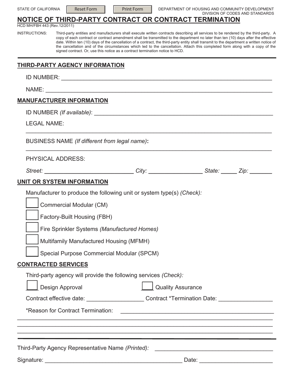 Form HCD MH/FBH443 - Fill Out, Sign Online and Download Fillable PDF ...