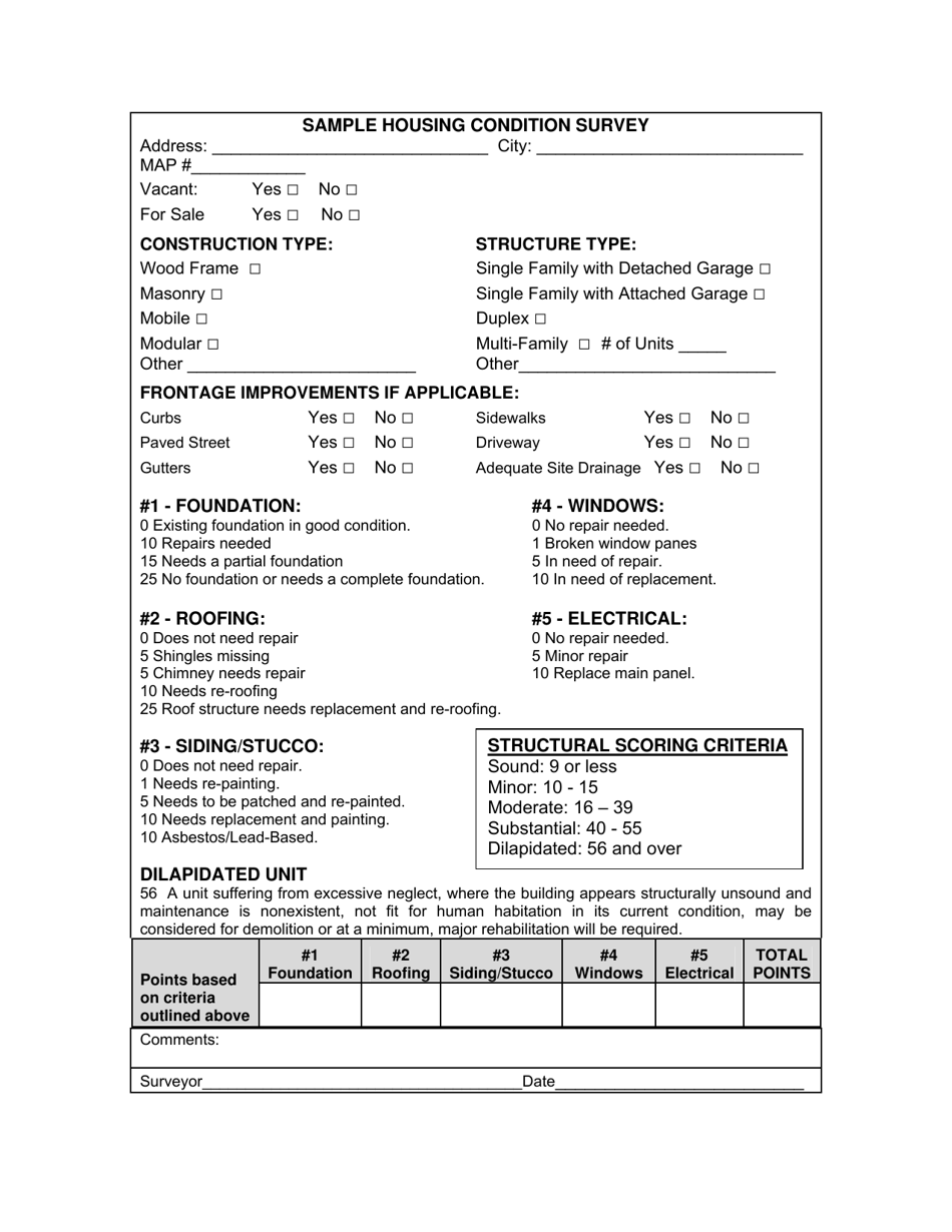 Sample Housing Condition Survey - California, Page 1