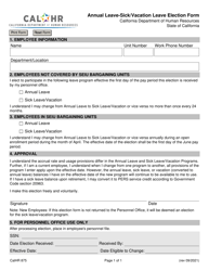 Form CALHR875 &quot;Annual Leave-Sick/Vacation Leave Election Form&quot; - California