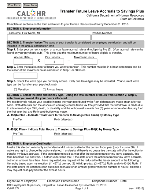 Form CALHR271  Printable Pdf