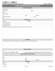 Document preview: Form CALHR153 Vendor Employee Discount Application - California