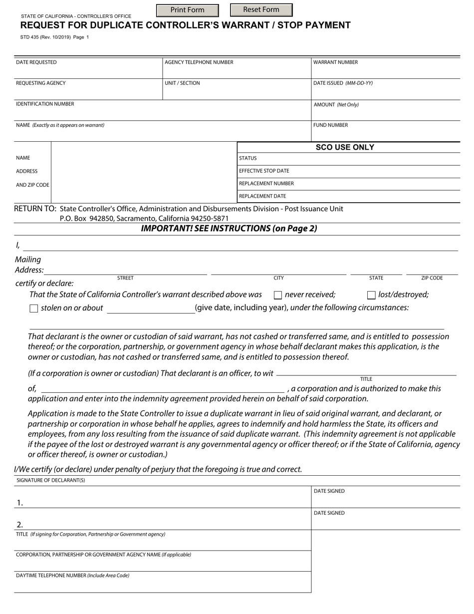 Form Std435 - Fill Out, Sign Online And Download Fillable Pdf 