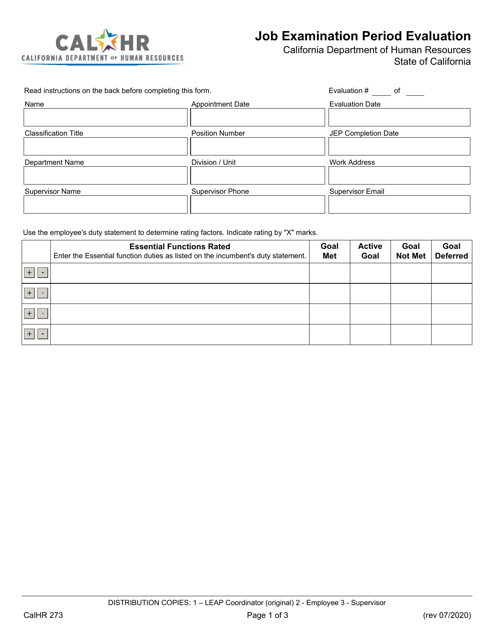 Form CALHR273  Printable Pdf