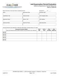 Form CALHR273 Job Examination Period Evaluation - California