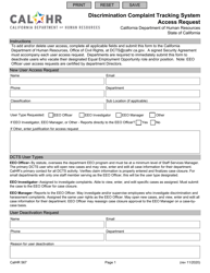Document preview: Form CALHR567 Discrimination Complaint Tracking System Access Request - California