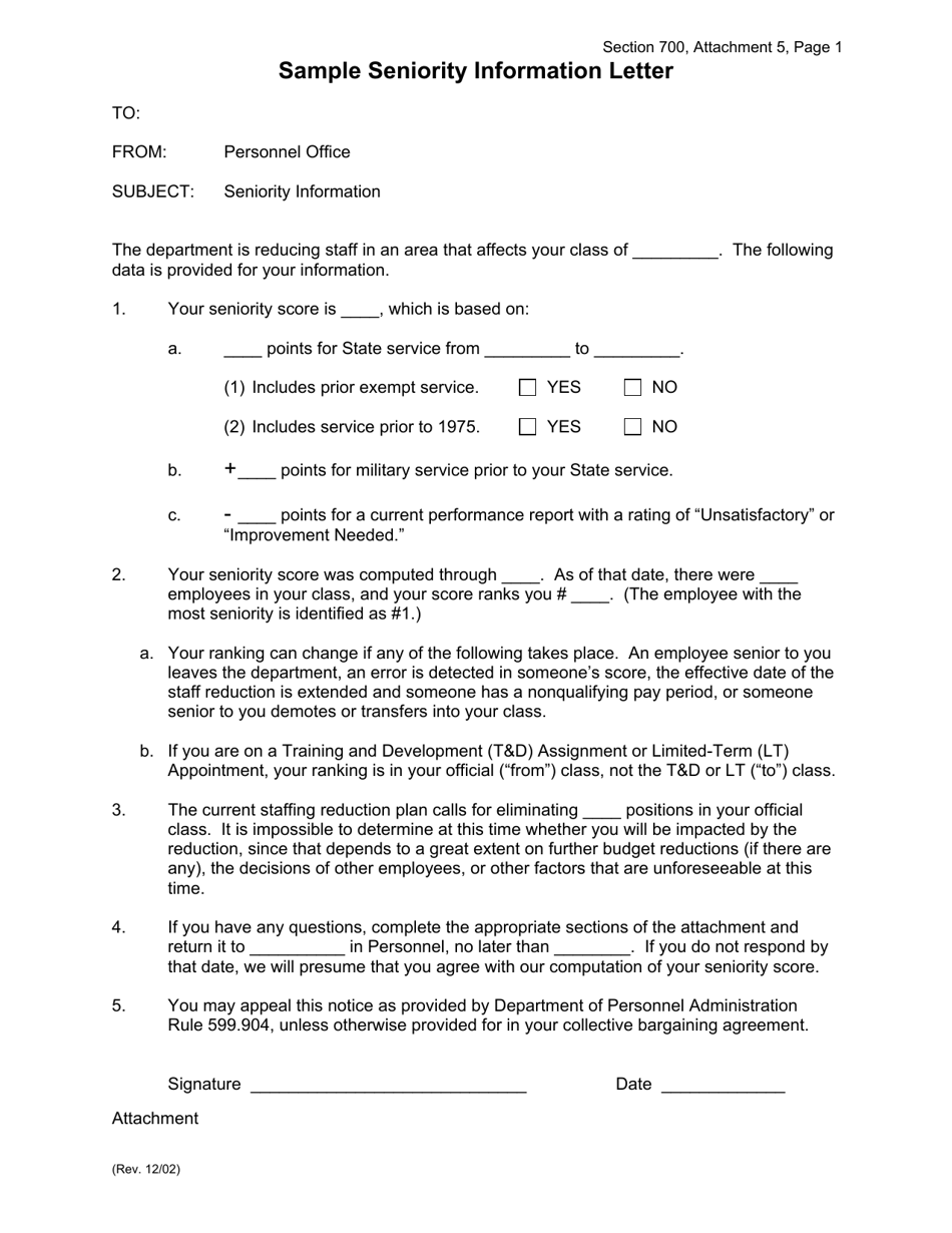 Attachment 5 Sample Seniority Information Letter - California, Page 1