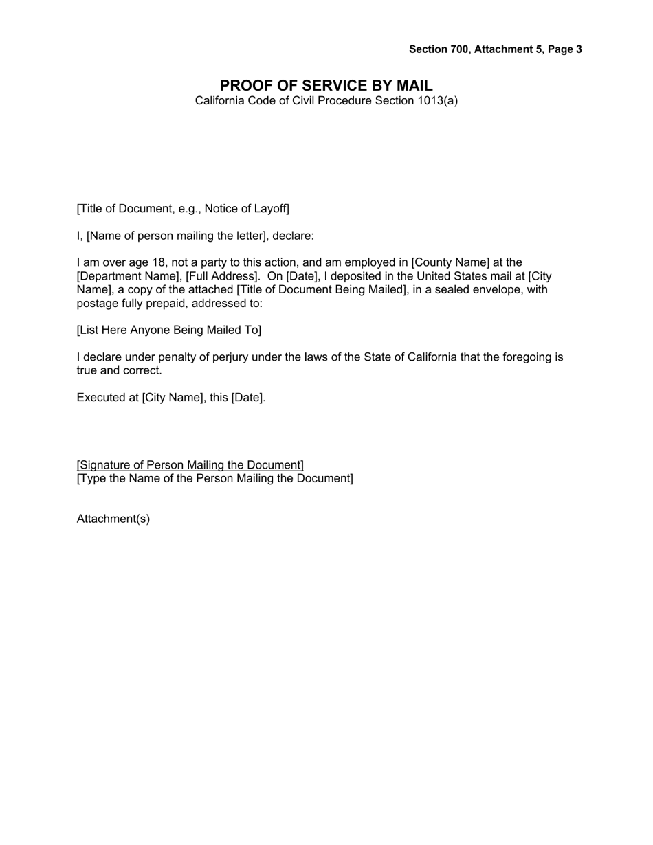 attachment to proof of service by mail california