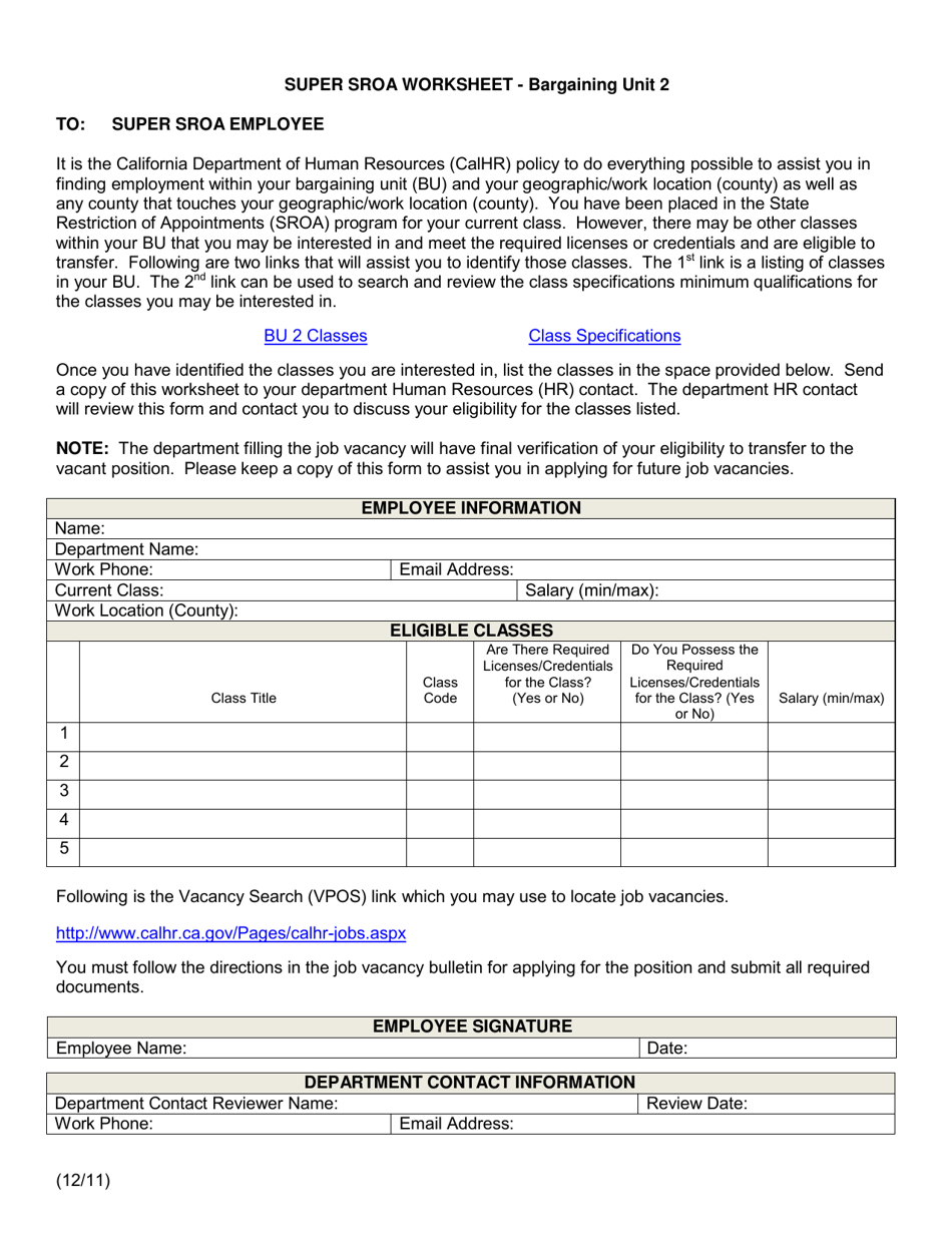 California Super Sroa Worksheet - Bargaining Unit 2 - Fill Out, Sign ...