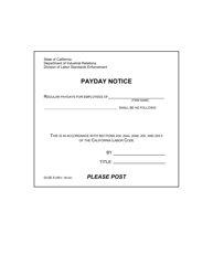 Form DLSE8 &quot;Payday Notice&quot; - California