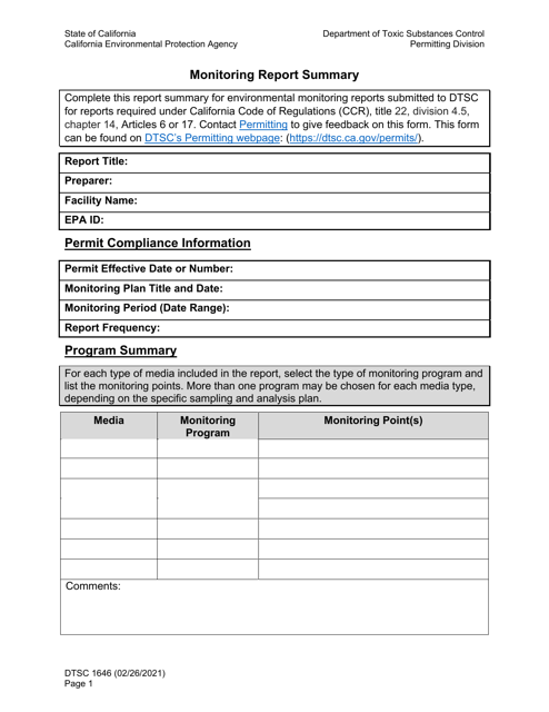 DTSC Form 1646  Printable Pdf