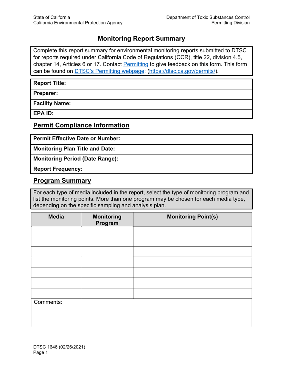 DTSC Form 1646 - Fill Out, Sign Online and Download Fillable PDF ...